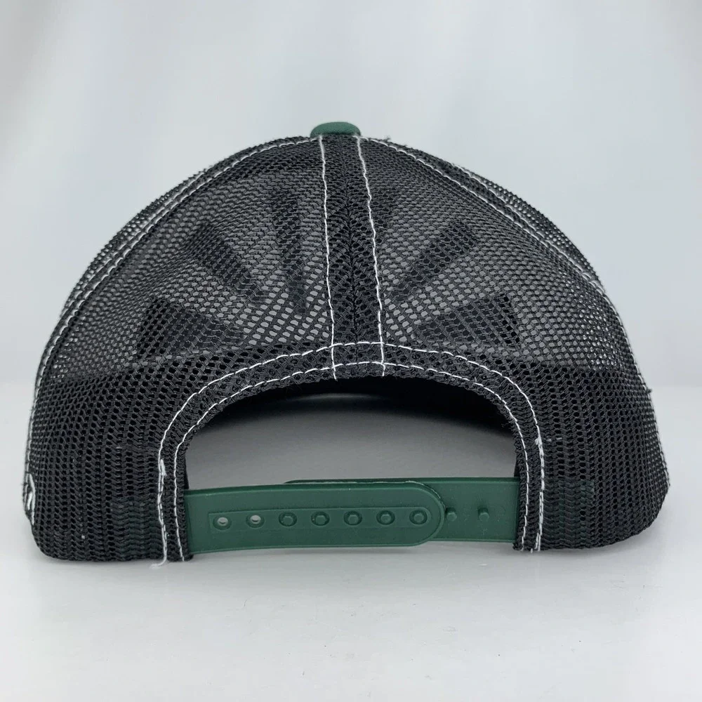 Richardson 162 Flat Bill Mesh Hat Black Green Stripe Adj Snapback OSFM Cap